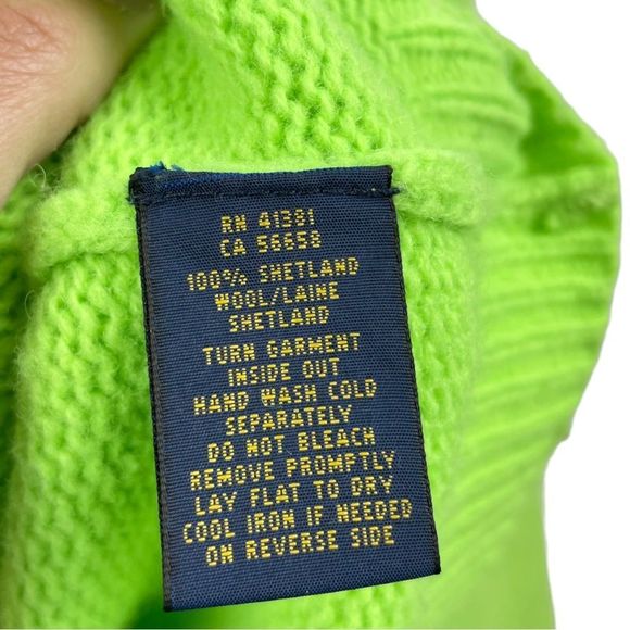 Polo by Ralph Lauren Neon Green Scottish Shetland Wool Crewneck Sweater Size L - Picture 7 of 7